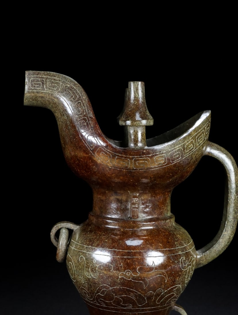 An Exquisite Archaic Jade Chi-Dragon Pattern Goblet - 2