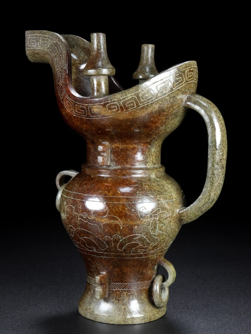 An Exquisite Archaic Jade Chi-Dragon Pattern Goblet - 5