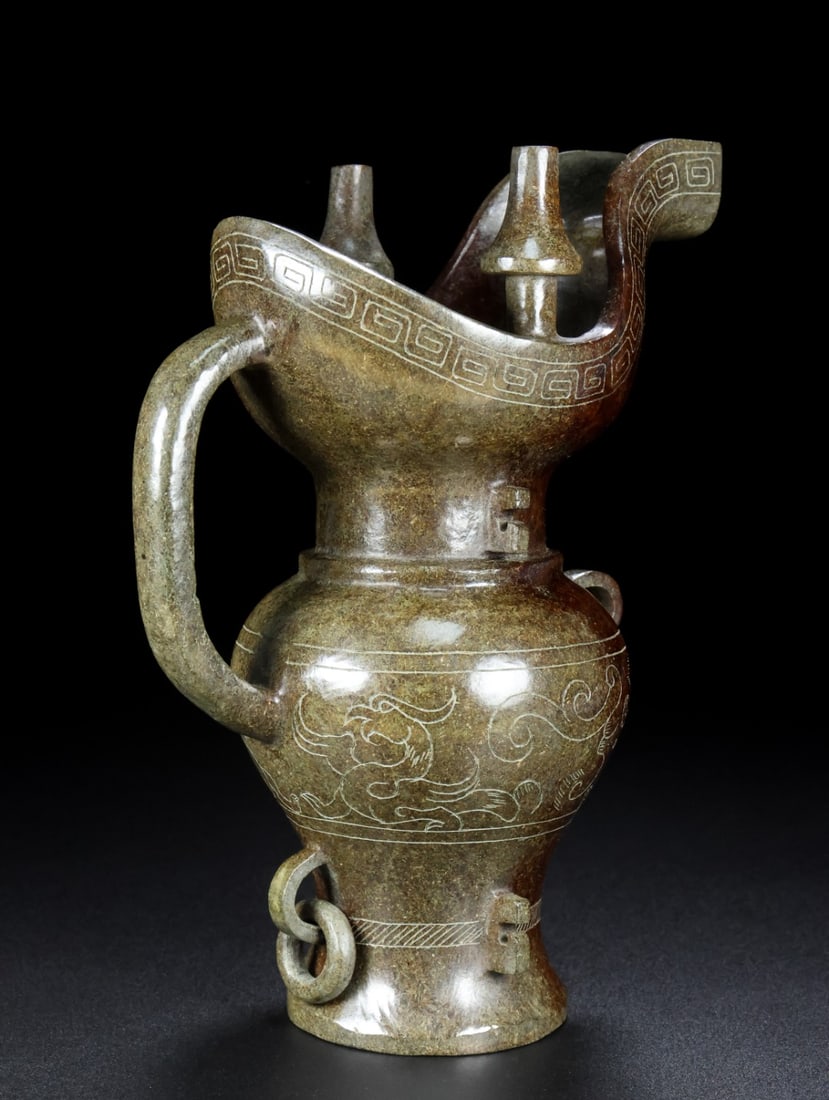 An Exquisite Archaic Jade Chi-Dragon Pattern Goblet - 6