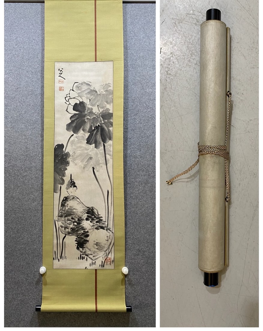 A Chinese Vertical Scroll Ink Painting of Flower and Bird on Paper (1 of 9)