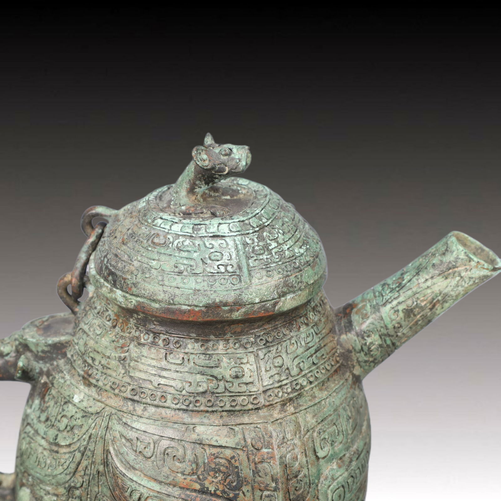 A Rare Bronze Beast-Face Pattern Tripod Ewer - 2