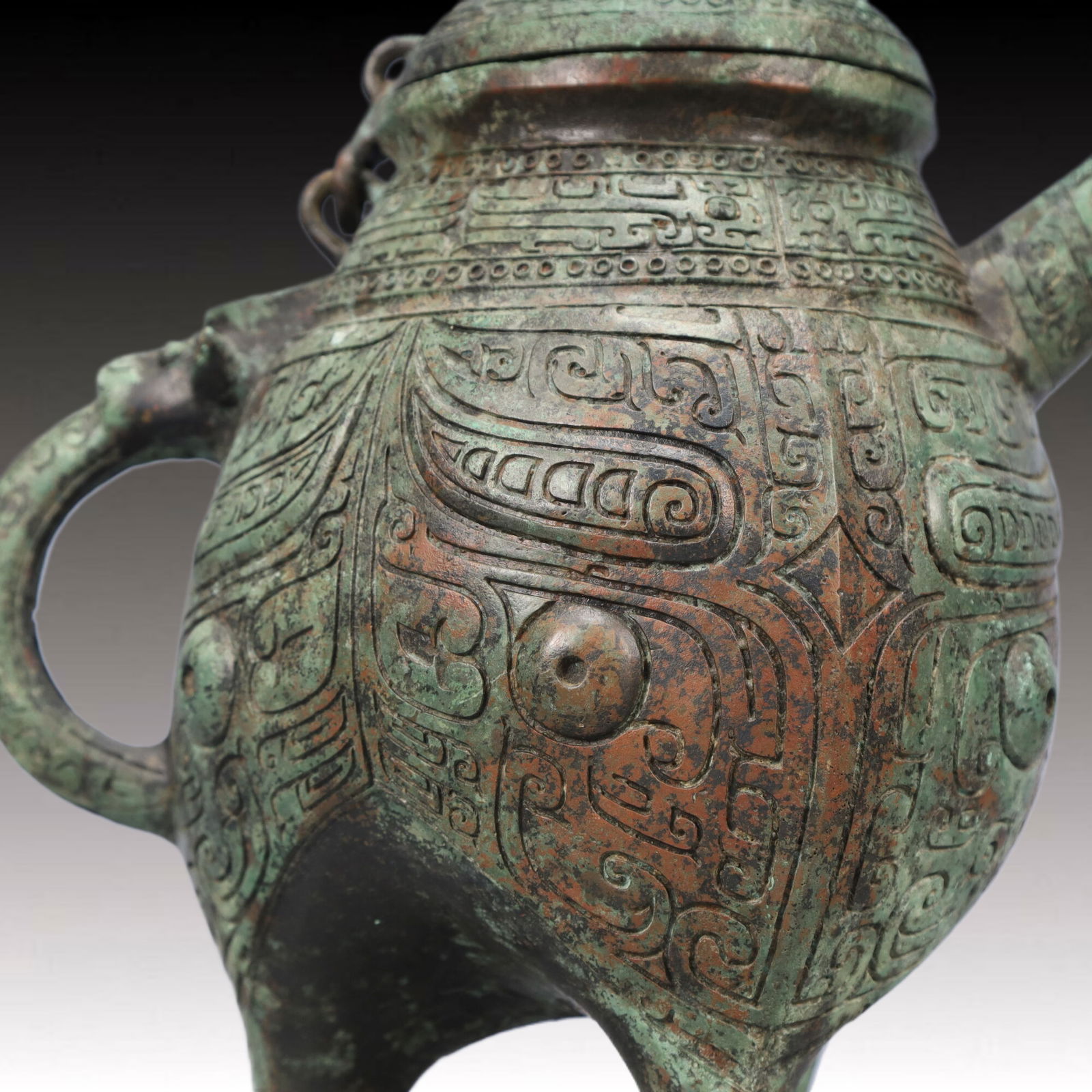 A Rare Bronze Beast-Face Pattern Tripod Ewer - 3