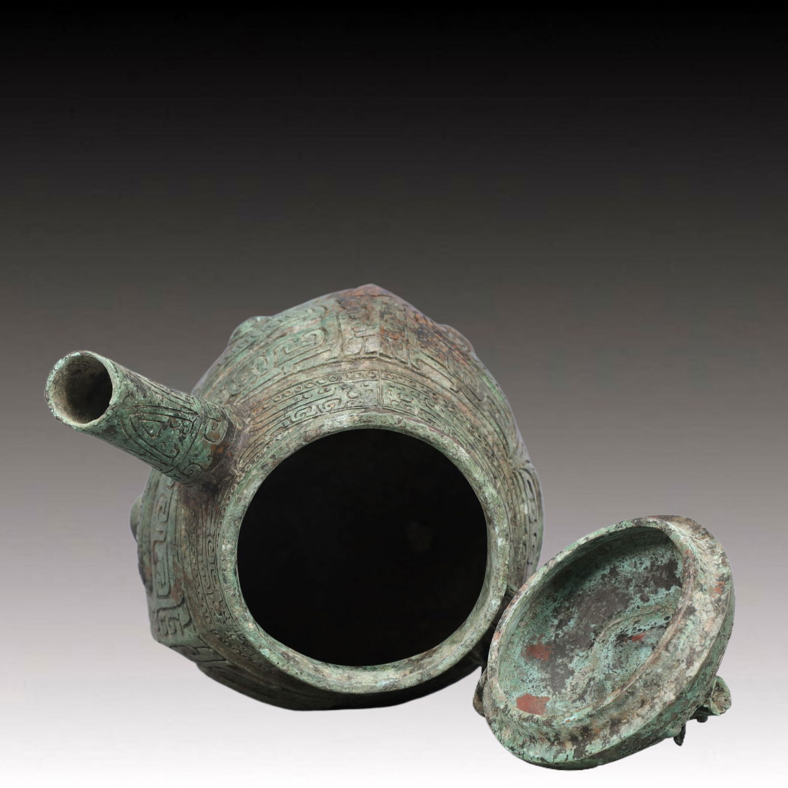 A Rare Bronze Beast-Face Pattern Tripod Ewer - 8