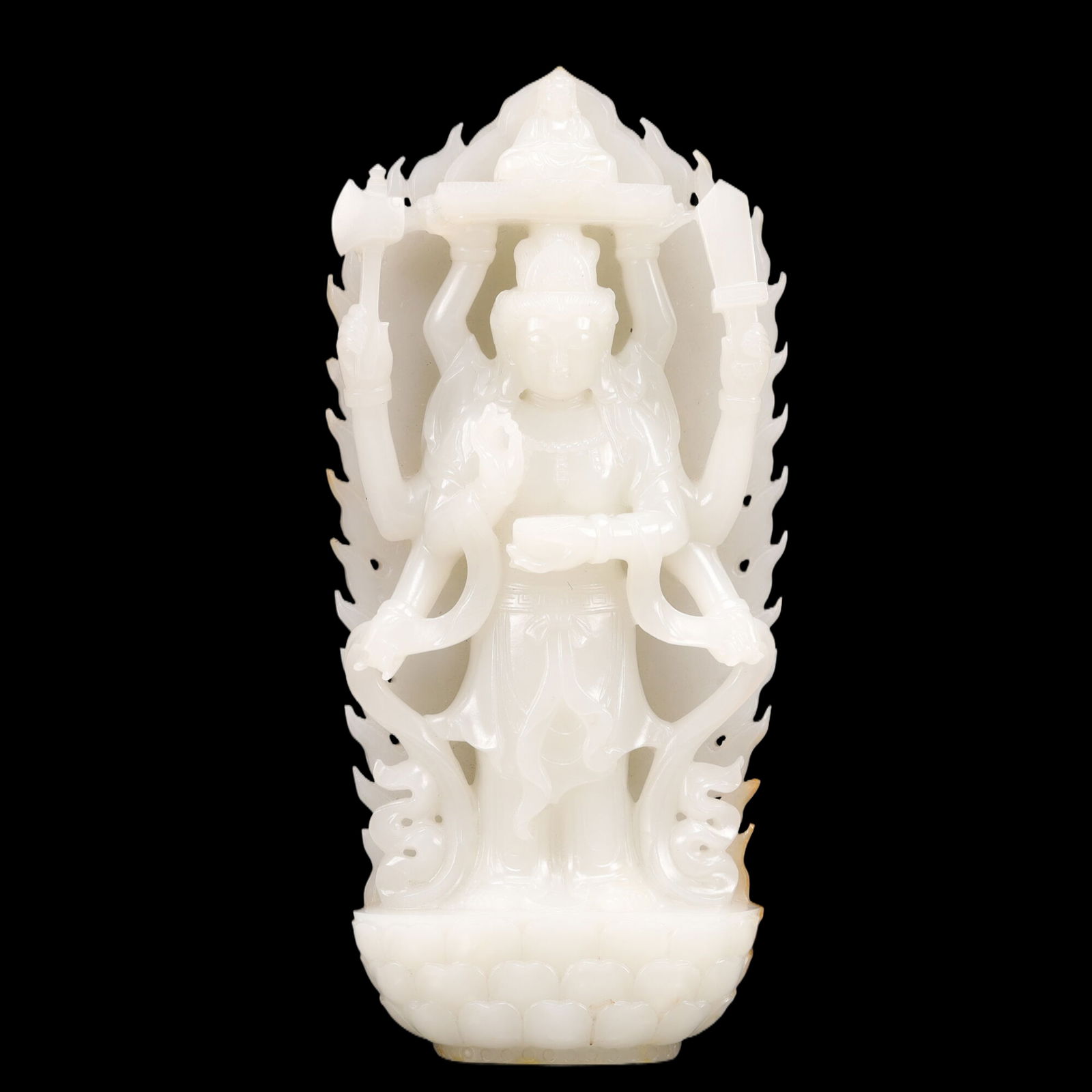 An Exquisite White Jade Eight-arms Statue of Avalokitesvara (1 of 9)
