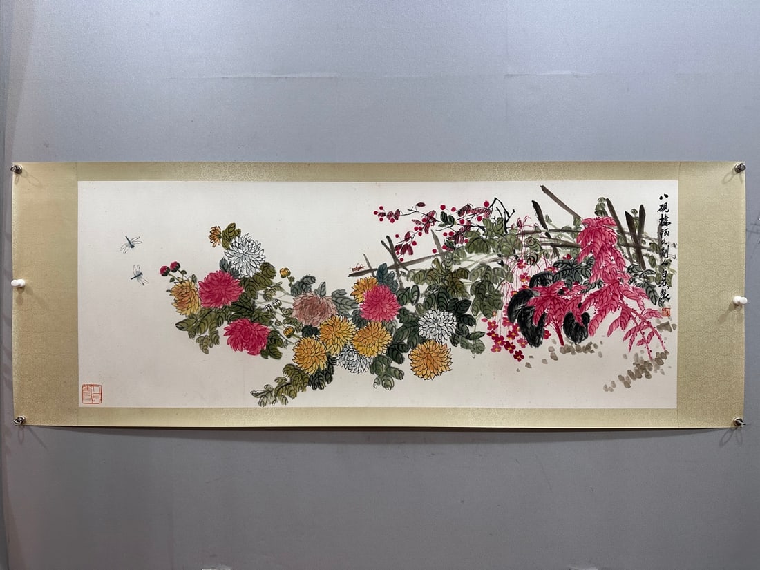 A Chinese Ink Painting of Flower on Paper: A Chinese Ink Painting of Flower on Paper,Qi Baishi,Size:26.4inx70.5in 一幅中国水墨花卉画,齐白石