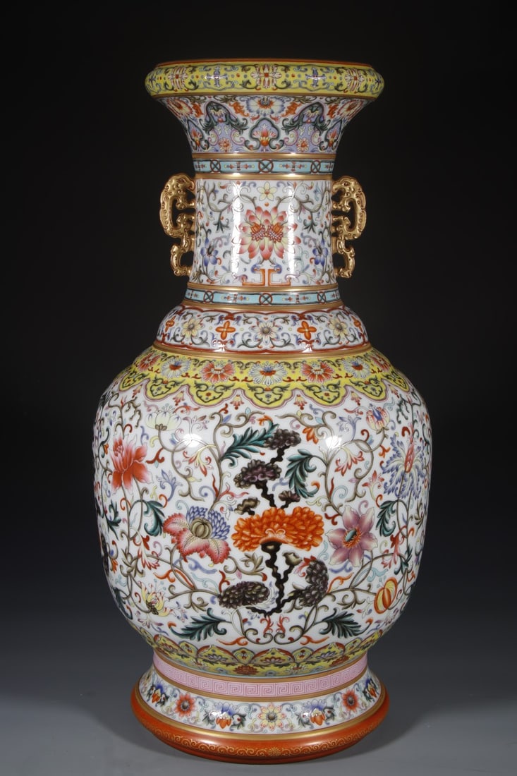 An Exquisite Enamel Lotus Pattern Double-Ears Vase (1 of 8)
