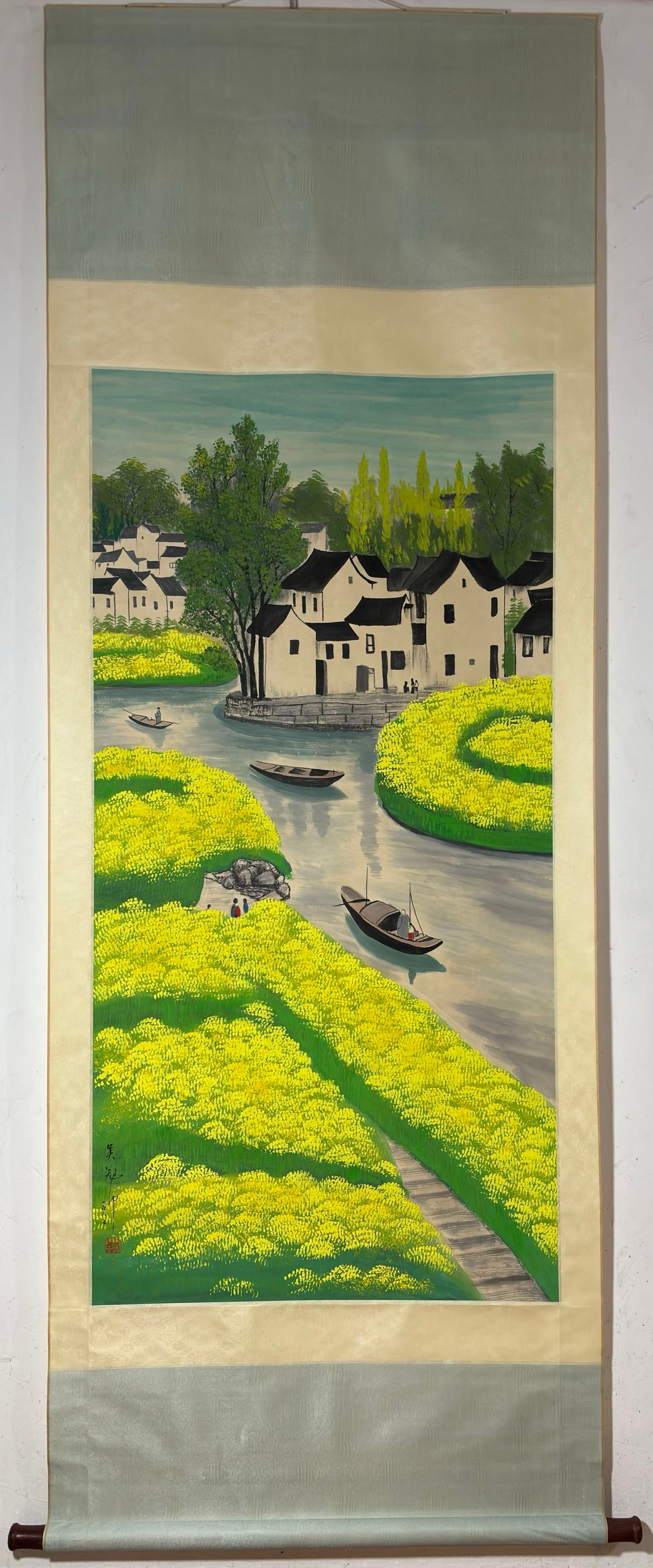 A Chinese Vertical Scroll Ink Painting of Landscape on Paper: A Chinese Vertical Scroll Ink Painting of Landscape on Paper,Wu Guanzhong,Size:52.8inx26.4in 