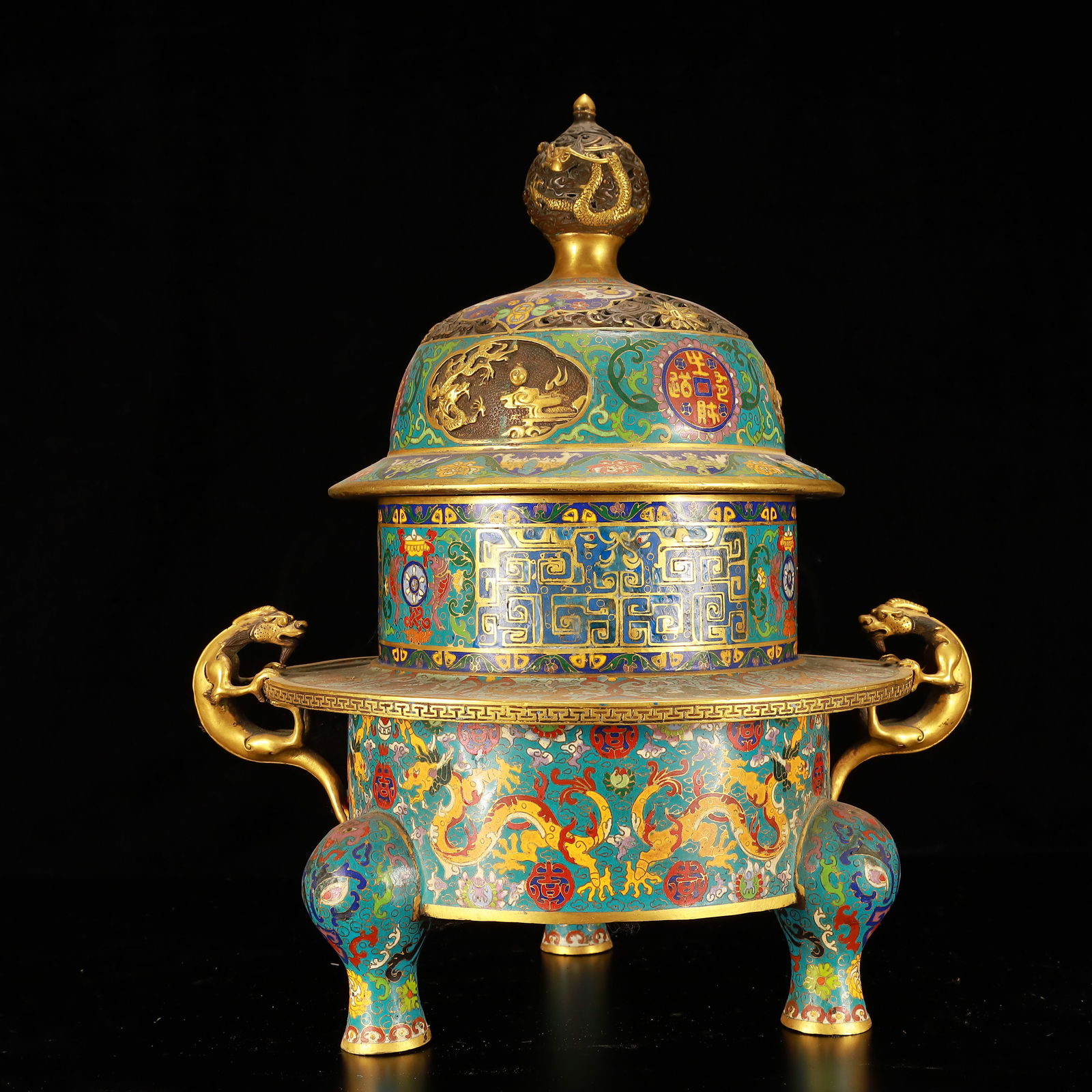 A Huge Cloisonne Lotus Dragon Pattern Double-Ears and Tripod Censer (1 of 13)