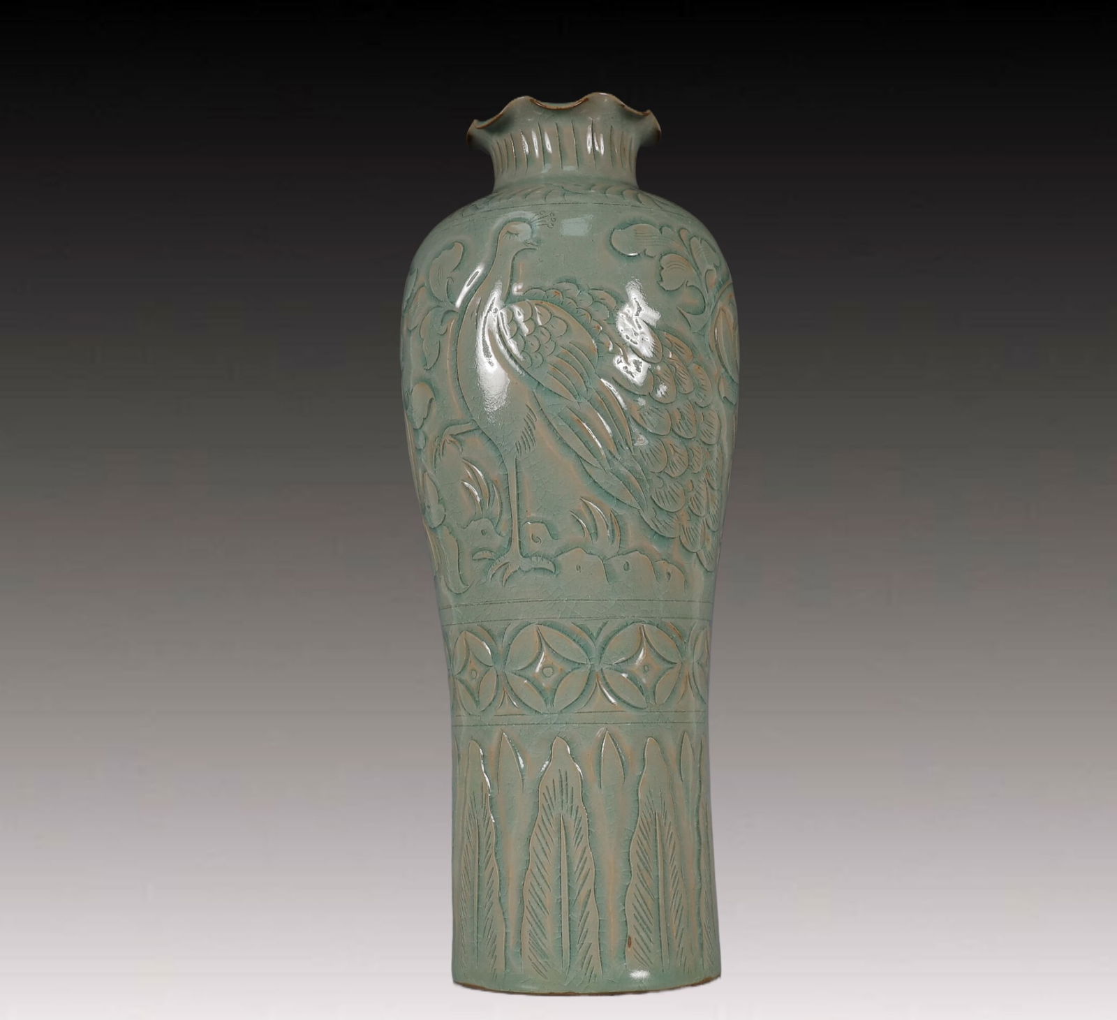 A Rare Yaozhou yao Flower and Bird Pattern Vase (1 of 13)