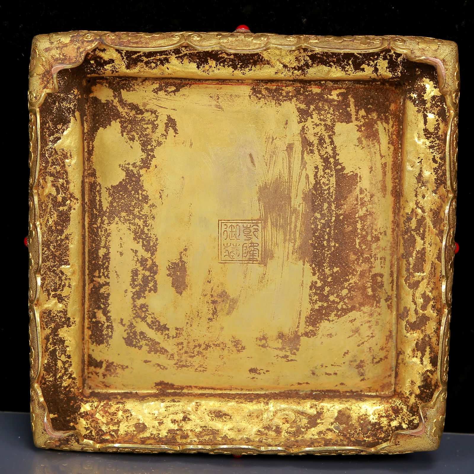 An Exquisite White Jade Gilt Bronze Inlaid Turquoise Dragon Pattern Seal - 12