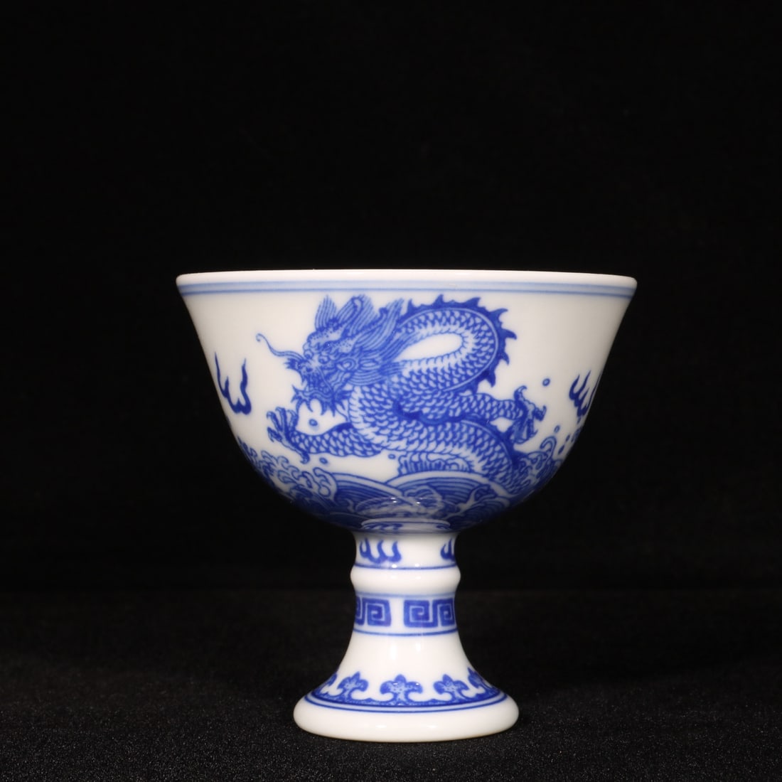 An Exquisite Blue and White Seawater and Dragon Pattern Stem Cup (1 of 8)