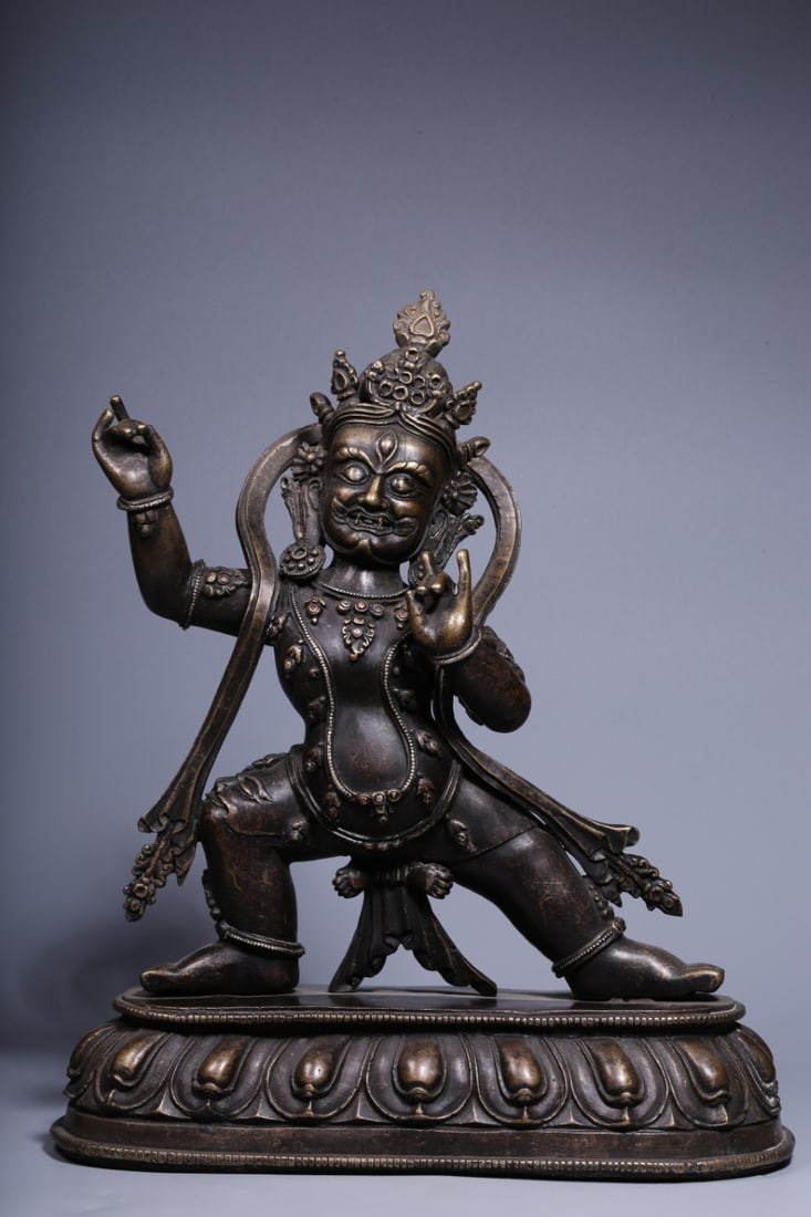 A Rare Alloy Copper Inlaid Silver Statue of Vajra: A Rare Alloy Copper Inlaid Silver Statue of Vajra,Qing Dynasty, China,Size:11inx9.1inx3.9in,Weight:3491g 