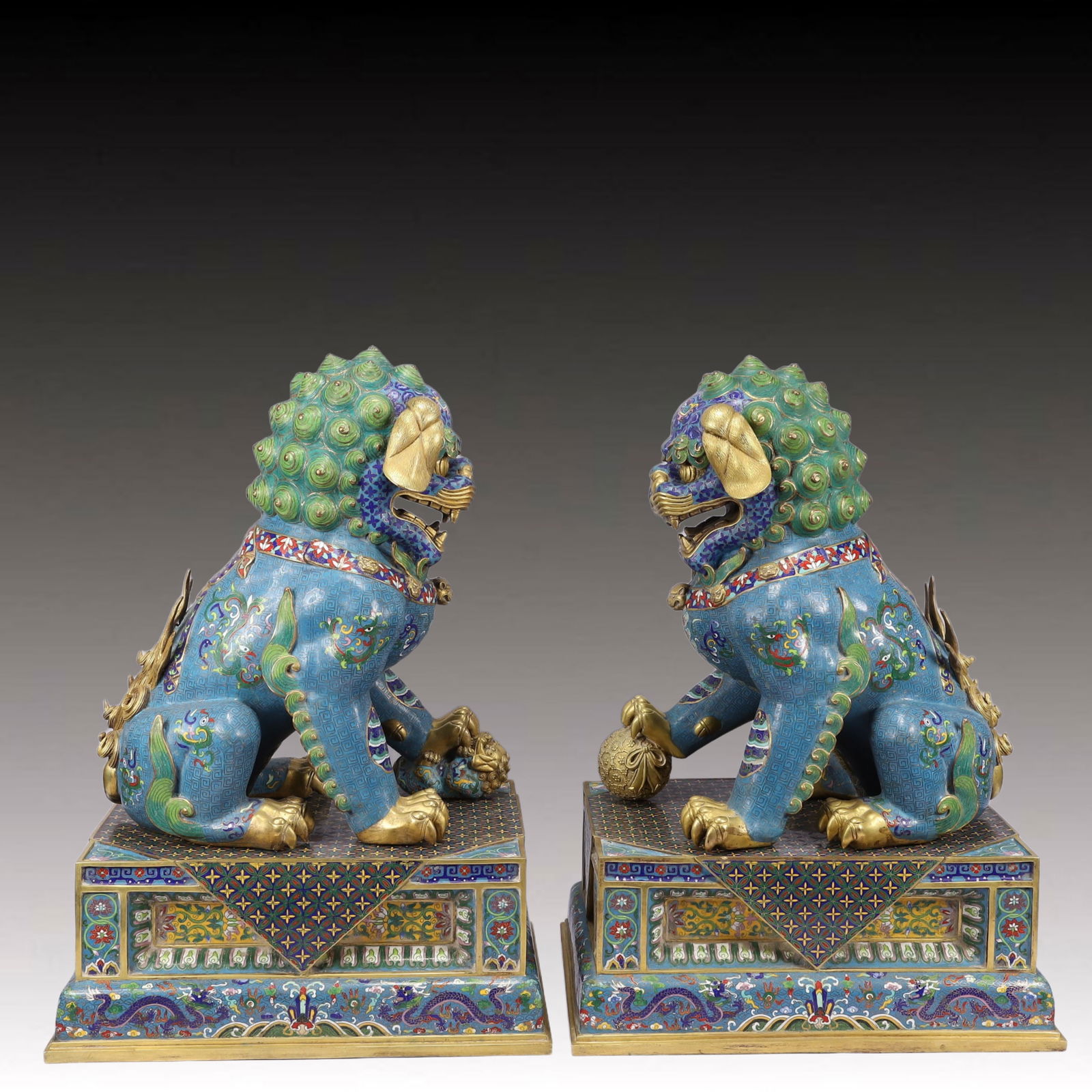 A Pair of Huge Cloisonne Dragon and Phoenix Pattern Lion Ornaments,With Base (1 of 15)