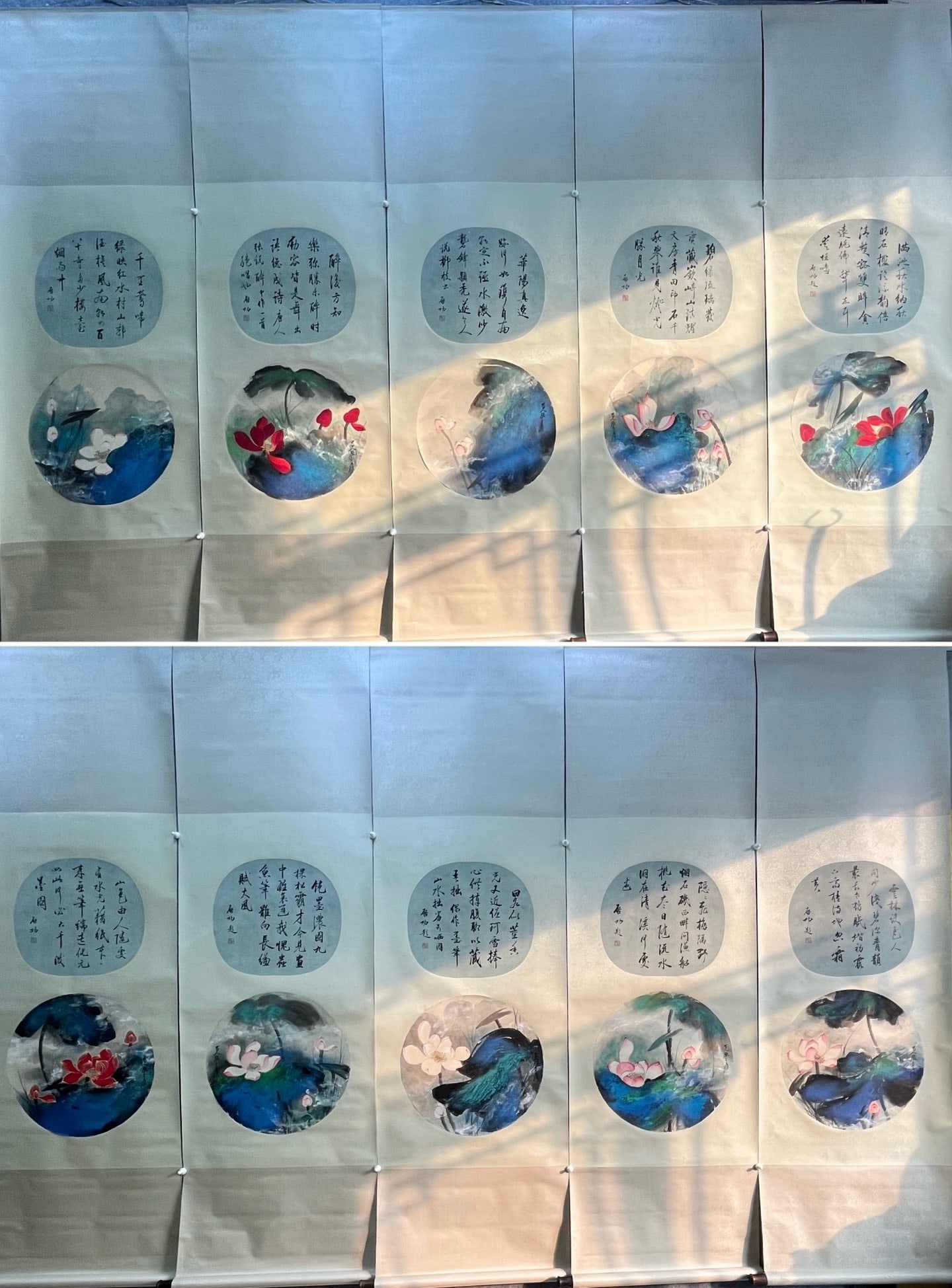 A Set of Chinese Vertical Scroll Ink Painting of Flower on Paper: A Set of Chinese Vertical Scroll Ink Painting of Flower on Paper,Zhang Daqian,Size:16.9inx16.5in 