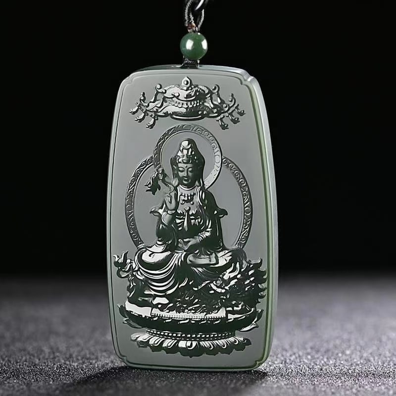An Exquisite Cyan jade Statue of Manjusri Pendant (1 of 5)
