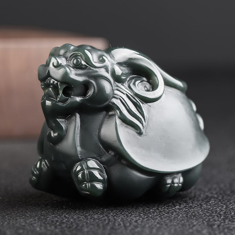 An Exquisite Cyan jade Dragon and Turtle Ornament (1 of 6)
