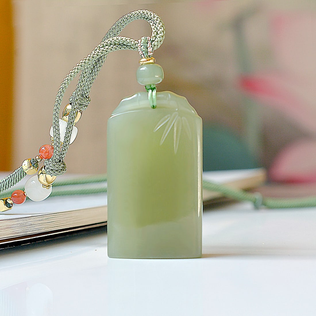 An Exquisite Greenish Jade Bamboo Pattern Pendant (1 of 4)