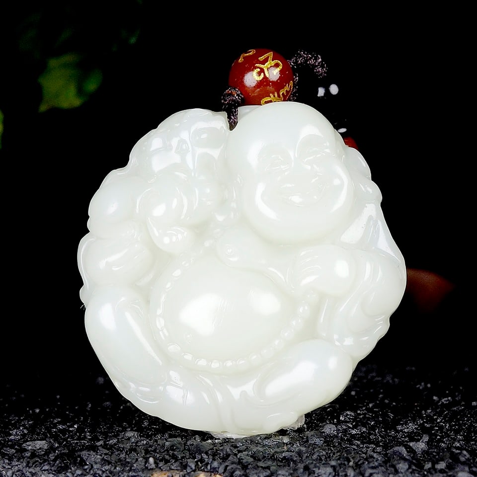 An Exquisite White Jade Statue of Maitreya Buddha Pendant: An Exquisite White Jade Statue of Maitreya Buddha Pendant,Size:1.7inx1.7inx0.4in 白玉弥勒佛像挂件
