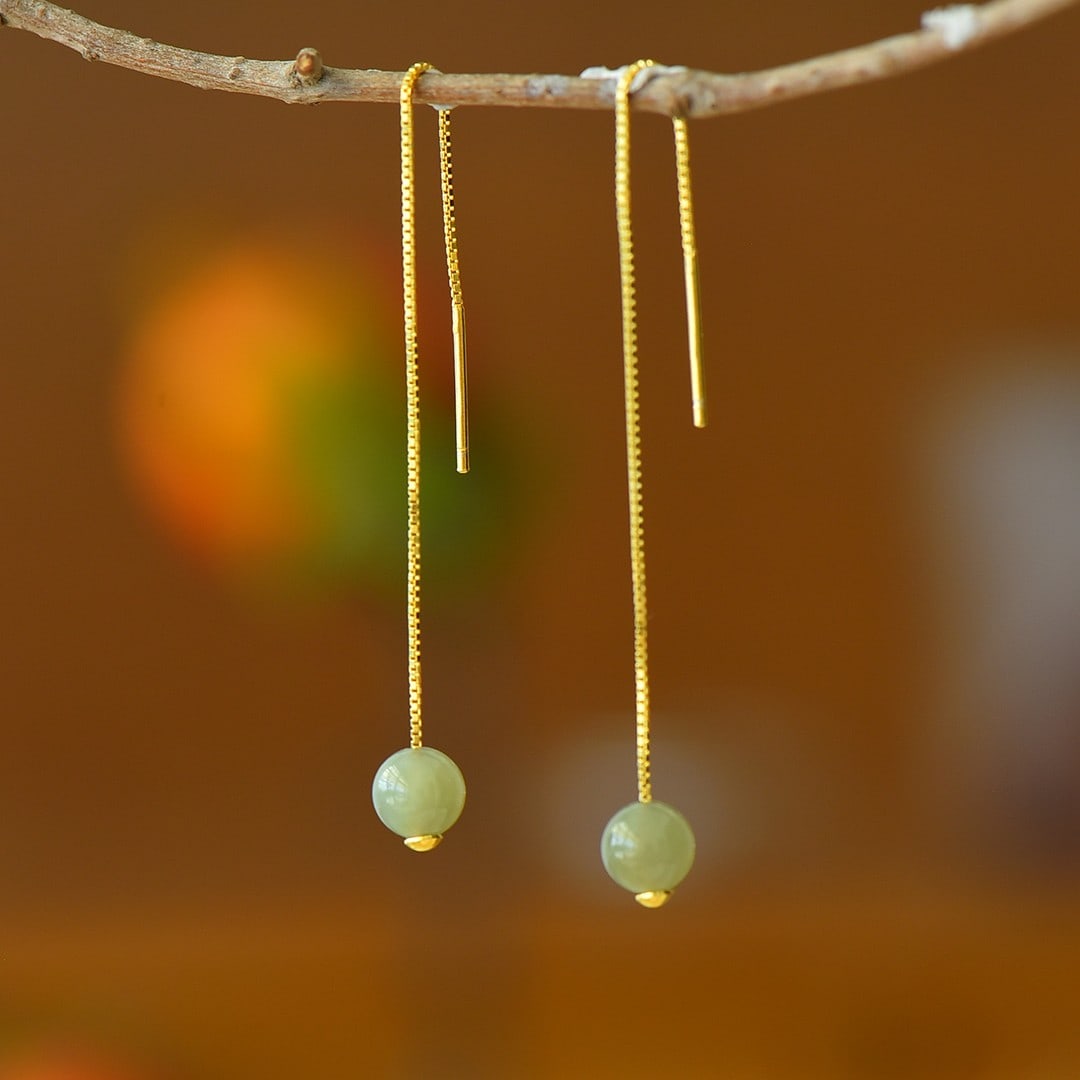 A Pair of Exquisite Sterling Silver-Gold Plated Inlaid White Jade Earrings: A Pair of Exquisite Sterling Silver-Gold Plated Inlaid White Jade Earrings,Size:0.2inx0.2in 一对纯银镀金镶白玉耳环