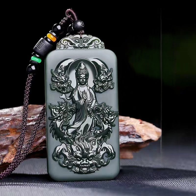 An Exquisite Cyan jade Statue of Avalokitesvara Pendant: An Exquisite Cyan jade Statue of Avalokitesvara Pendant 青玉观音像挂件