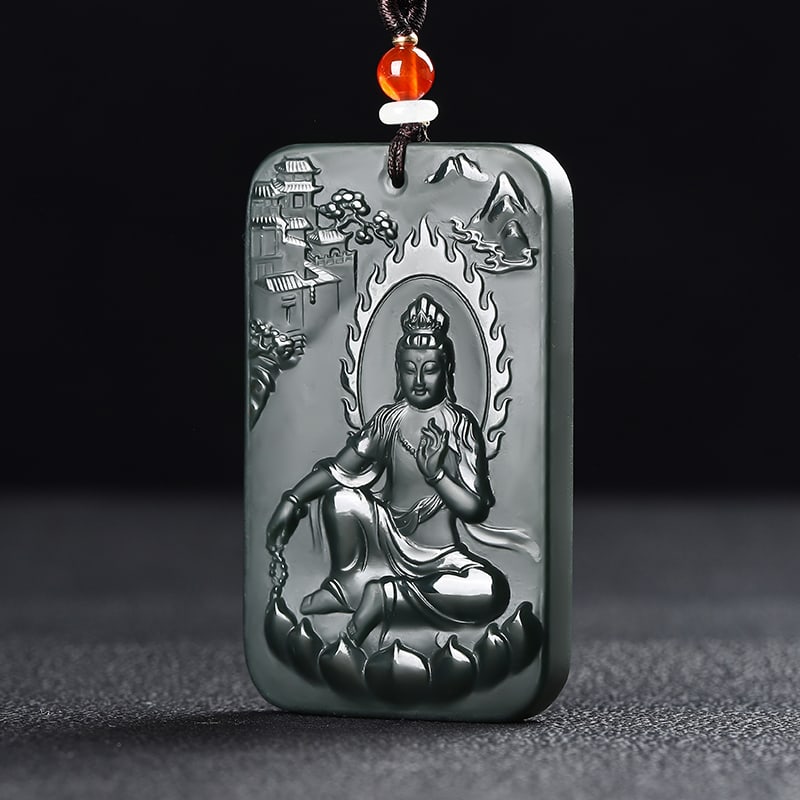 An Exquisite Cyan jade Statue of Avalokitesvara Pendant: An Exquisite Cyan jade Statue of Avalokitesvara Pendant,Size:2.5inx1.5inx0.3in 青玉观音像挂件