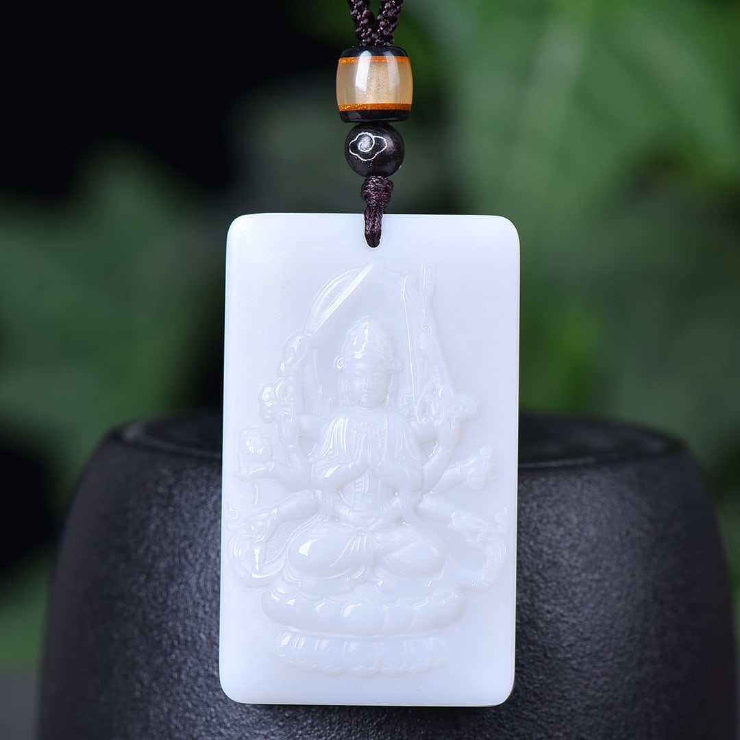 An Exquisite White Jade Statue of Manjusri Pendant (1 of 4)