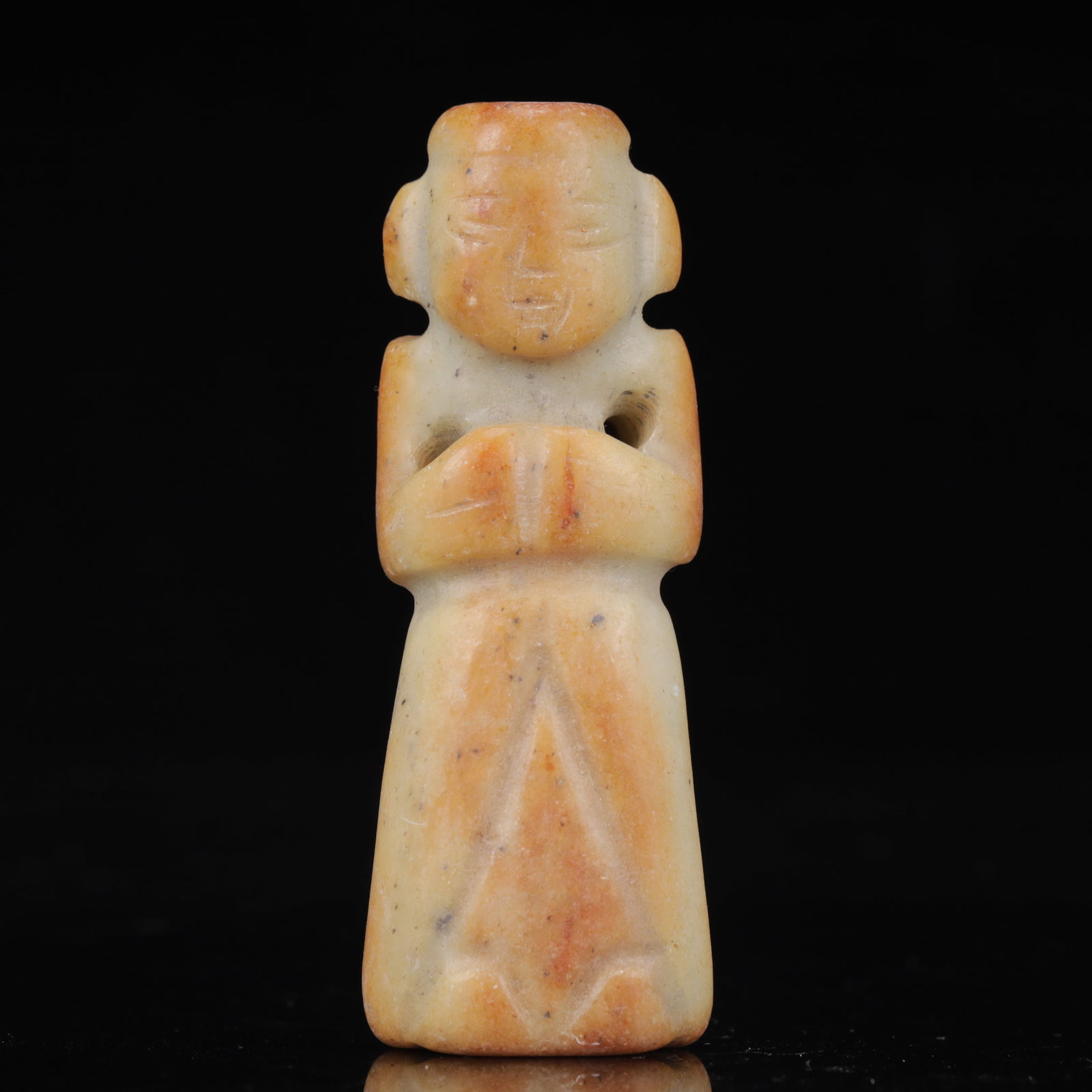 An Archaic Hongshan Culture Yellow Jade Figure Ornament (1 of 6)