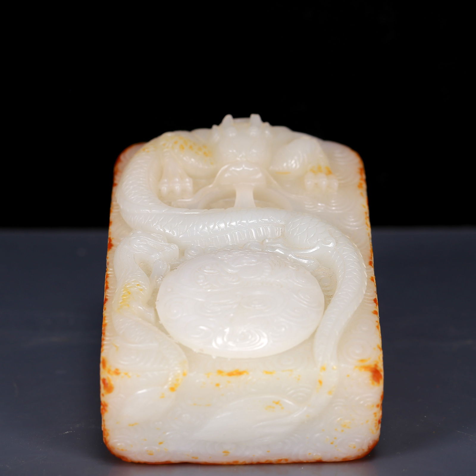 An Exquisite White Jade Dragon Pattern Inkstone, with poem (1 of 13)