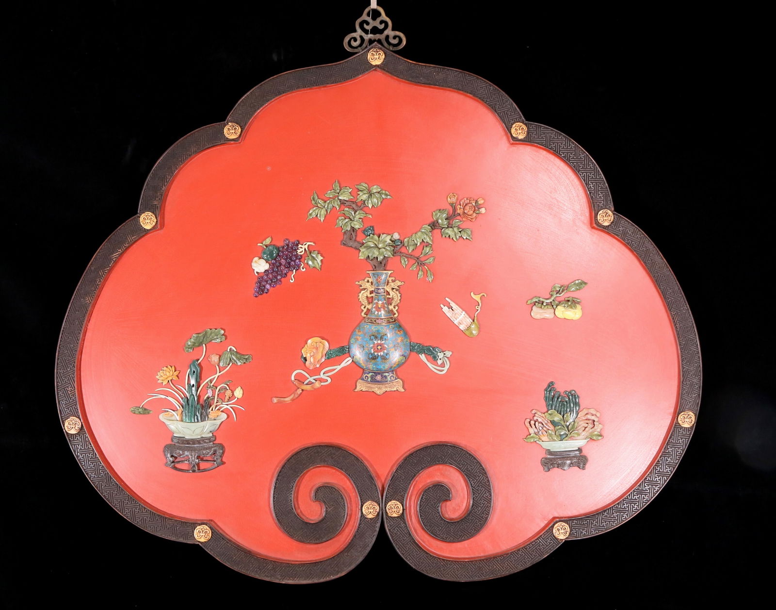 An exquisite zitanwood lacquered vase pattern hanging screen (1 of 6)
