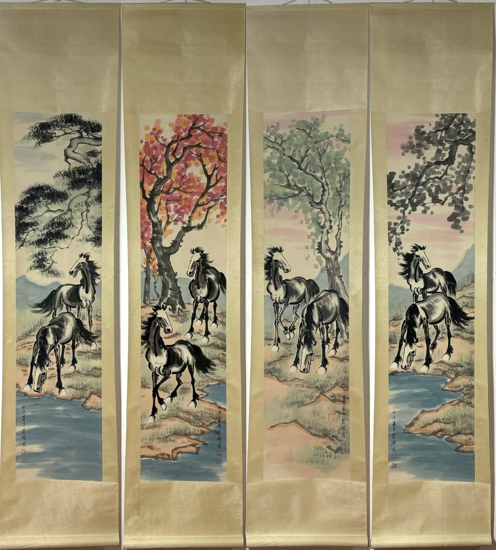 A Set of Chinese Vertical Scroll Ink Painting of Horse on Paper,Xu Beihong (1 of 9)