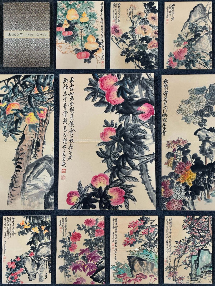 A Chinese Album Ink Painting of Flower and Fruit on Paper,Wu Changshuo (1 of 12)