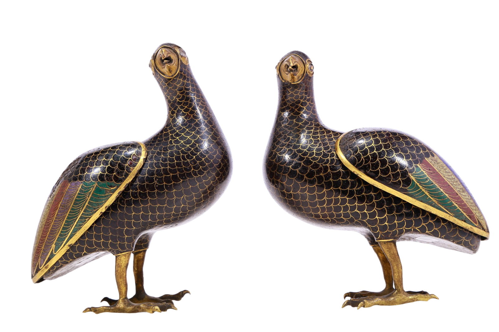 A Superb Pair Of Cloisonne Quail-Form Censers (1 of 18)