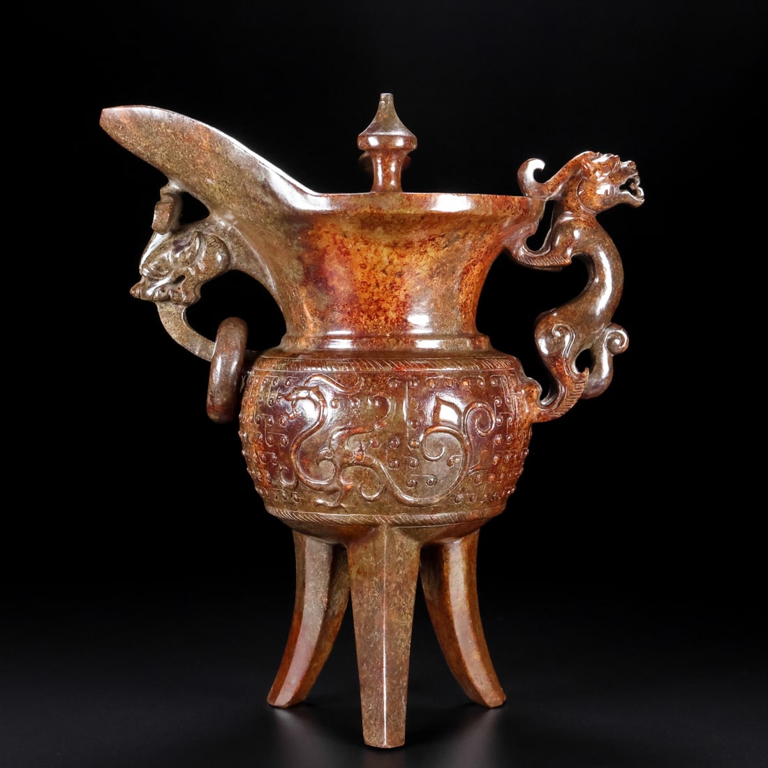 An Exquisite White Jade Dragon Pattern Double-Ears Tripod Goblet (1 of 9)