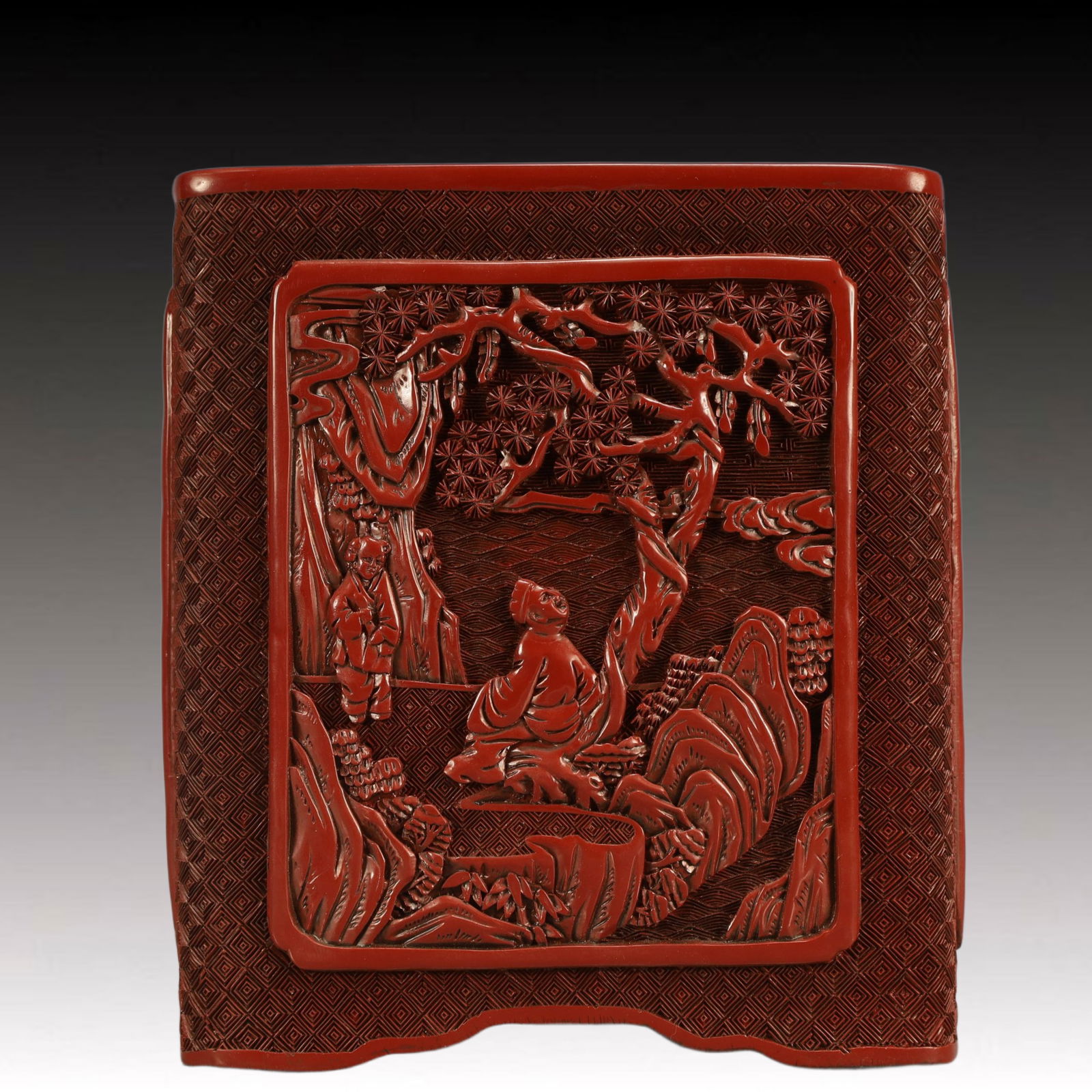 An Exquisite Carved Red Lacquer Character and Story Pattern Brush Pot,Qing Dynasty, China,Qianlong: An Exquisite Carved Red Lacquer Character and Story Pattern Brush Pot,Qing Dynasty, China,Qianlong Six-character Mark,Size:6.3inx7.1in,Weight:1850g 剔红漆器人物