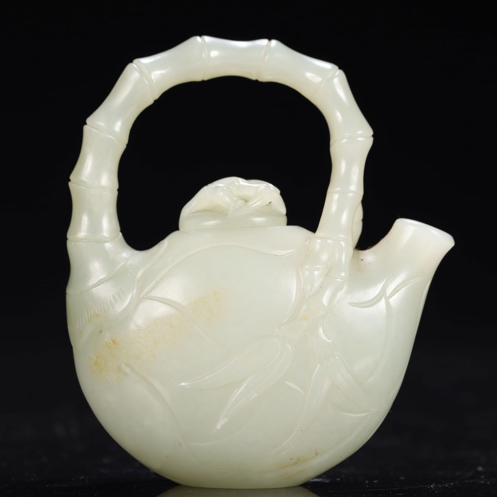 An Exquisite White Jade Bamboo Pattern Ewer - 5