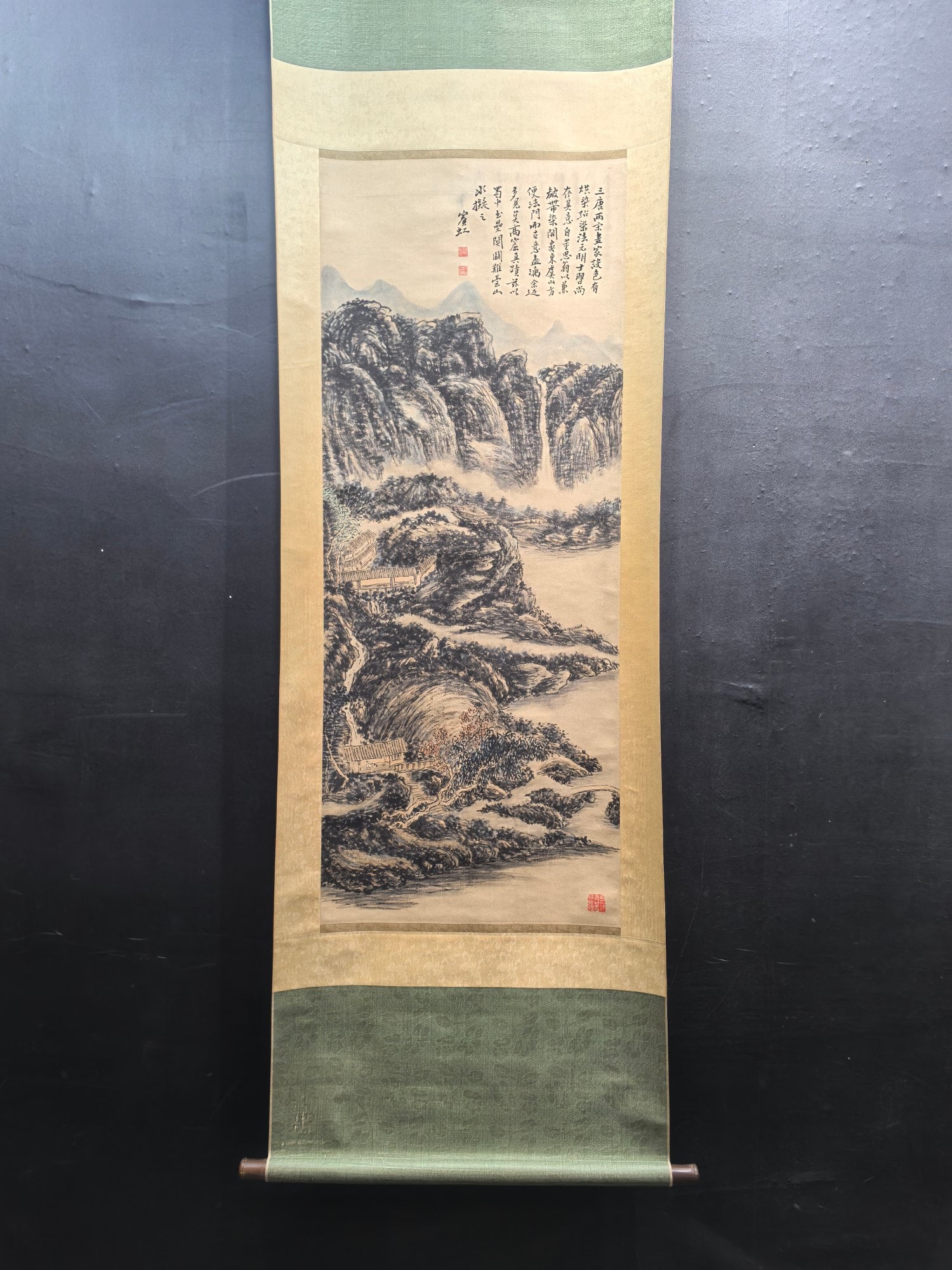 A Chinese Vertical Scroll Ink Painting of Landscape on Paper,Huang Binhong: A Chinese Vertical Scroll Ink Painting of Landscape on Paper,Huang Binhong,Size:19.4inx48.8in 一幅中国水墨山水画立轴,黄宾&