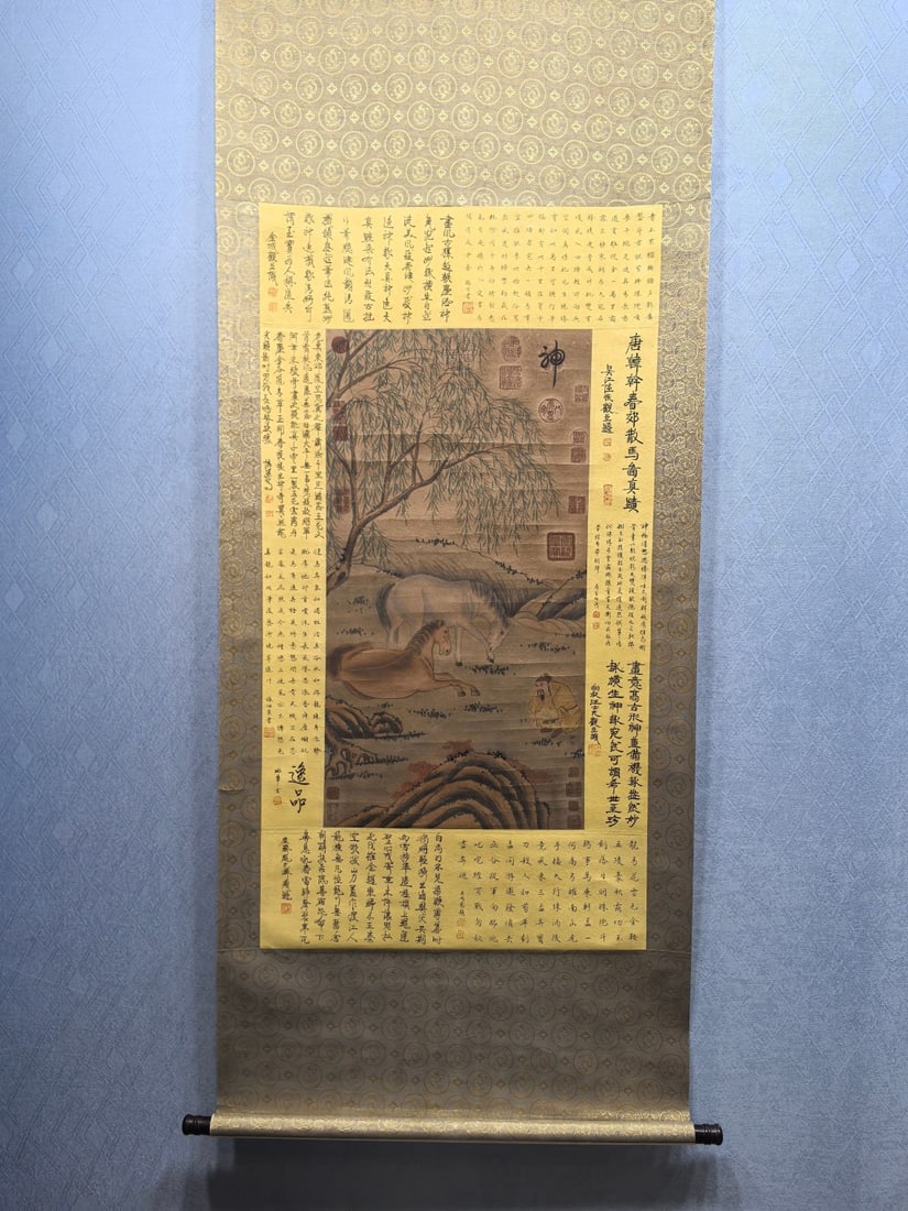 A Chinese Vertical Scroll Ink Painting of Figure and Horse on Paper,Tang Hangan: A Chinese Vertical Scroll Ink Painting of Figure and Horse on Paper,Tang Hangan,Size:25.6inx48.5in 一幅中国水墨人物骏马图立ů