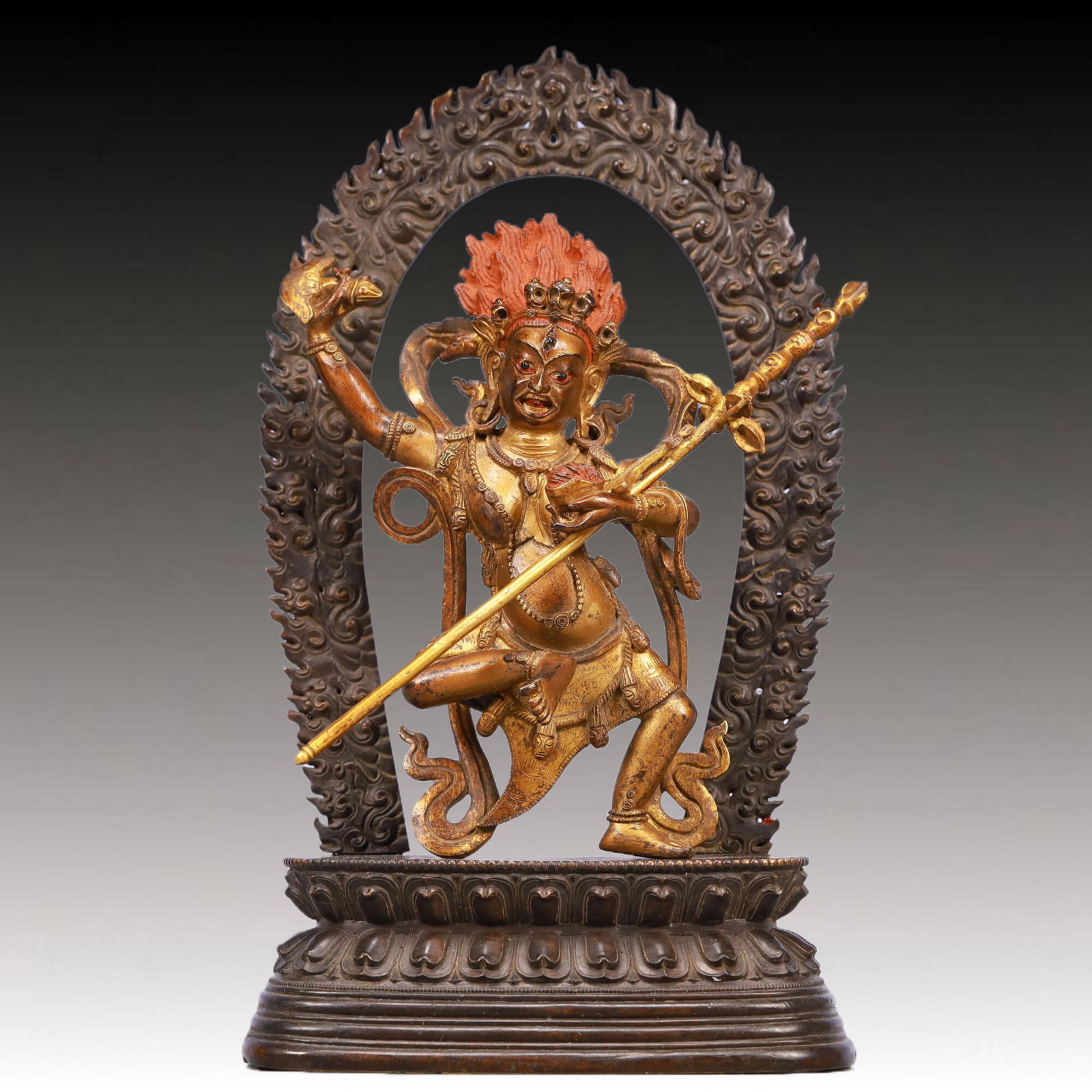 A Solemn A Rare Statue of Chakrasamvara: A Solemn A Rare Statue of Chakrasamvara, Qing Dynasty, China, Size:12x6.5x8.1in, Weight:1350g 铜鎏金胜乐金刚像,中国清代