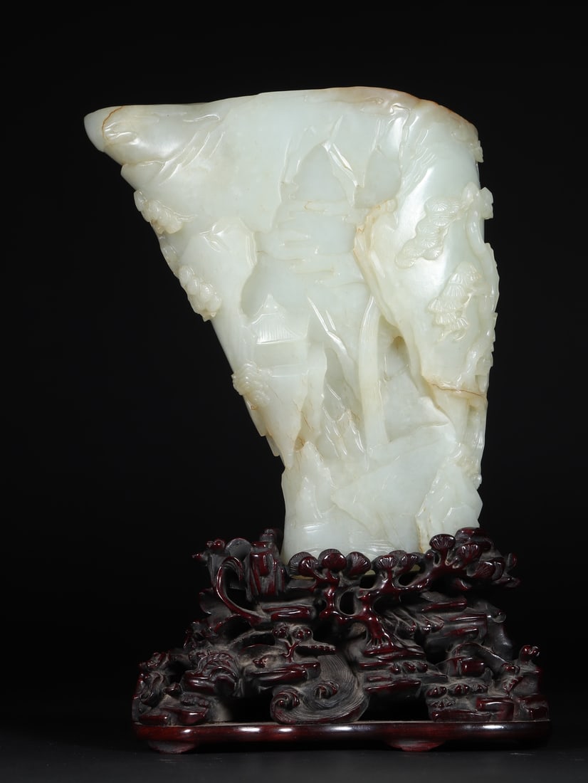 An Exquisite White Jade Character and Story Pattern Goblet,With Zitanwood Base - 3