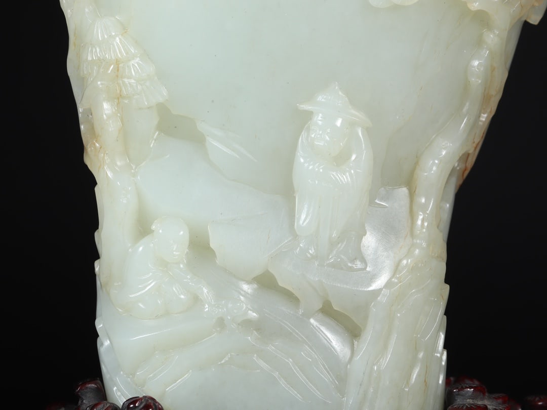 An Exquisite White Jade Character and Story Pattern Goblet,With Zitanwood Base - 5