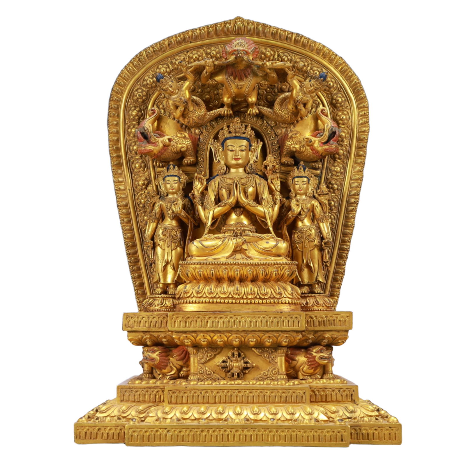 A Solemn Gilt Bronze Statue of Avalokitesvara: A Solemn Gilt Bronze Statue of Avalokitesvara,Ming Dynasty, China,Yongle Six-character Mark,Size:11.6inx7.9inx17.7in Weight:16100g 