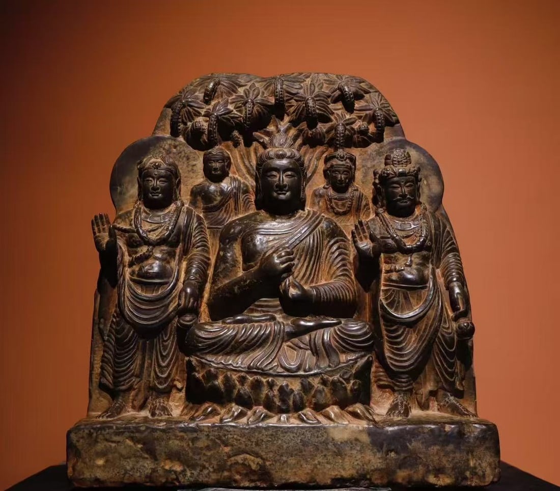 A Solemn Limestone Statue of Gandhara: A Solemn Limestone Statue of Gandhara,N.Qi , China,Size:20.9inx19.7inx5.9in 一尊庄严的青石犍陀罗像,中国北齐