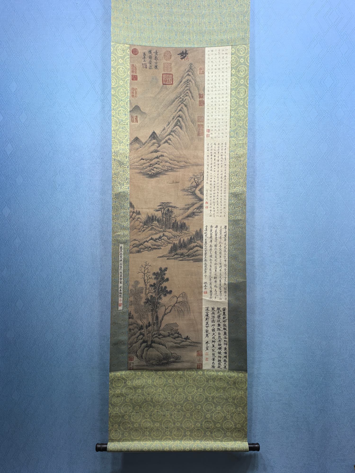A Chinese Vertical Scroll Ink Painting of Landscape on Paper,Ju Ran: A Chinese Vertical Scroll Ink Painting of Landscape on Paper,Ju Ran,Size:12.7inx53.6in 一幅中国水墨山水画立轴,巨然