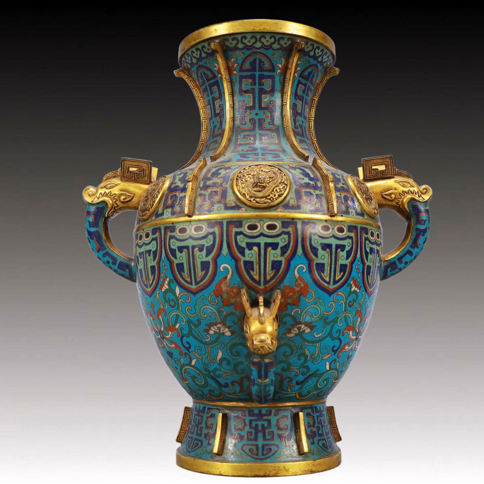 A Rare Cloisonne Lotus Pattern Beast-Ears Vase (1 of 12)