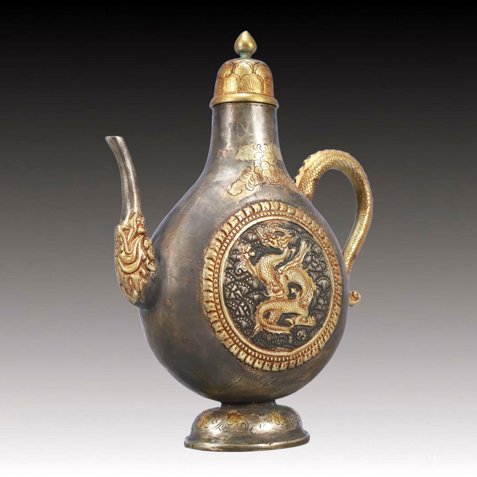 A Rare Gilt Silver Dragon Pattern Ewer - 2