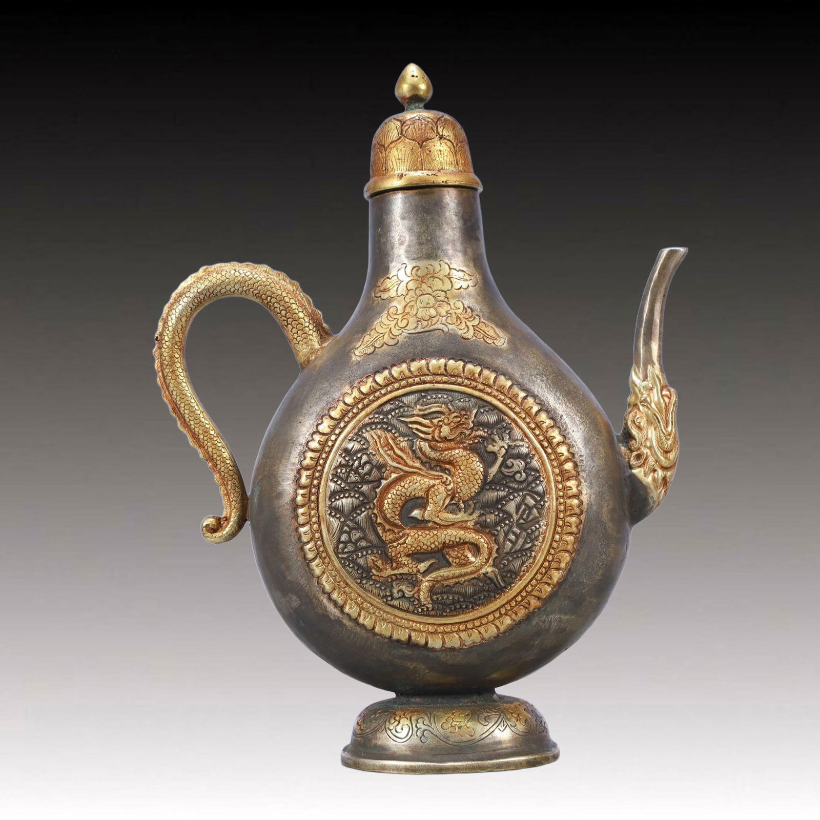 A Rare Gilt Silver Dragon Pattern Ewer - 5