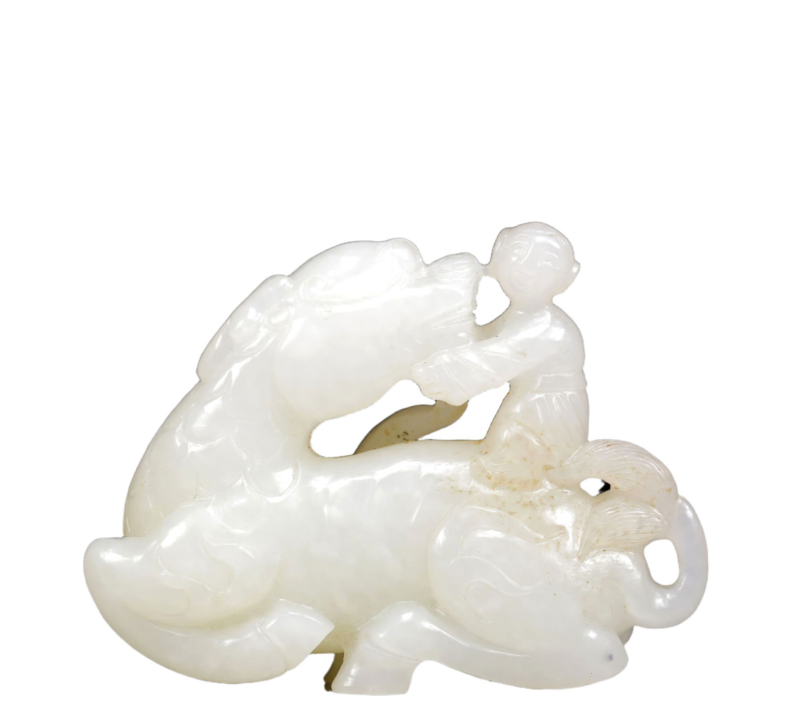 An Exquisite White Jade Figure and Auspicious Beast Ornament (1 of 8)