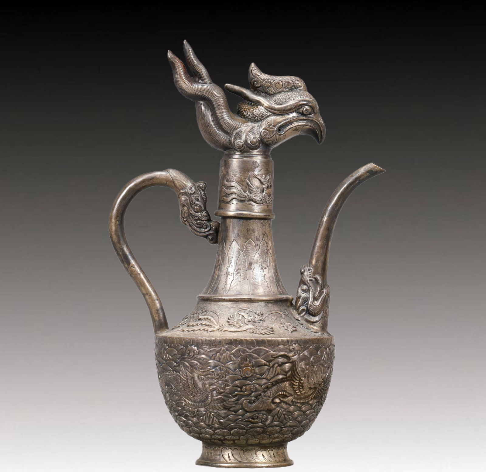 A Precious Silver 'Auspicious Beast& Ocean' Ewer (1 of 13)