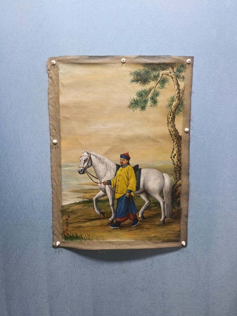 A Chinese Ink Painting of Figure and Horse on Paper,Lang Shining: A Chinese Ink Painting of Figure and Horse on Paper,Lang Shining,Size:(Without frame)24inx35.8in 一幅中国水墨人物骏马图,郎ߏ