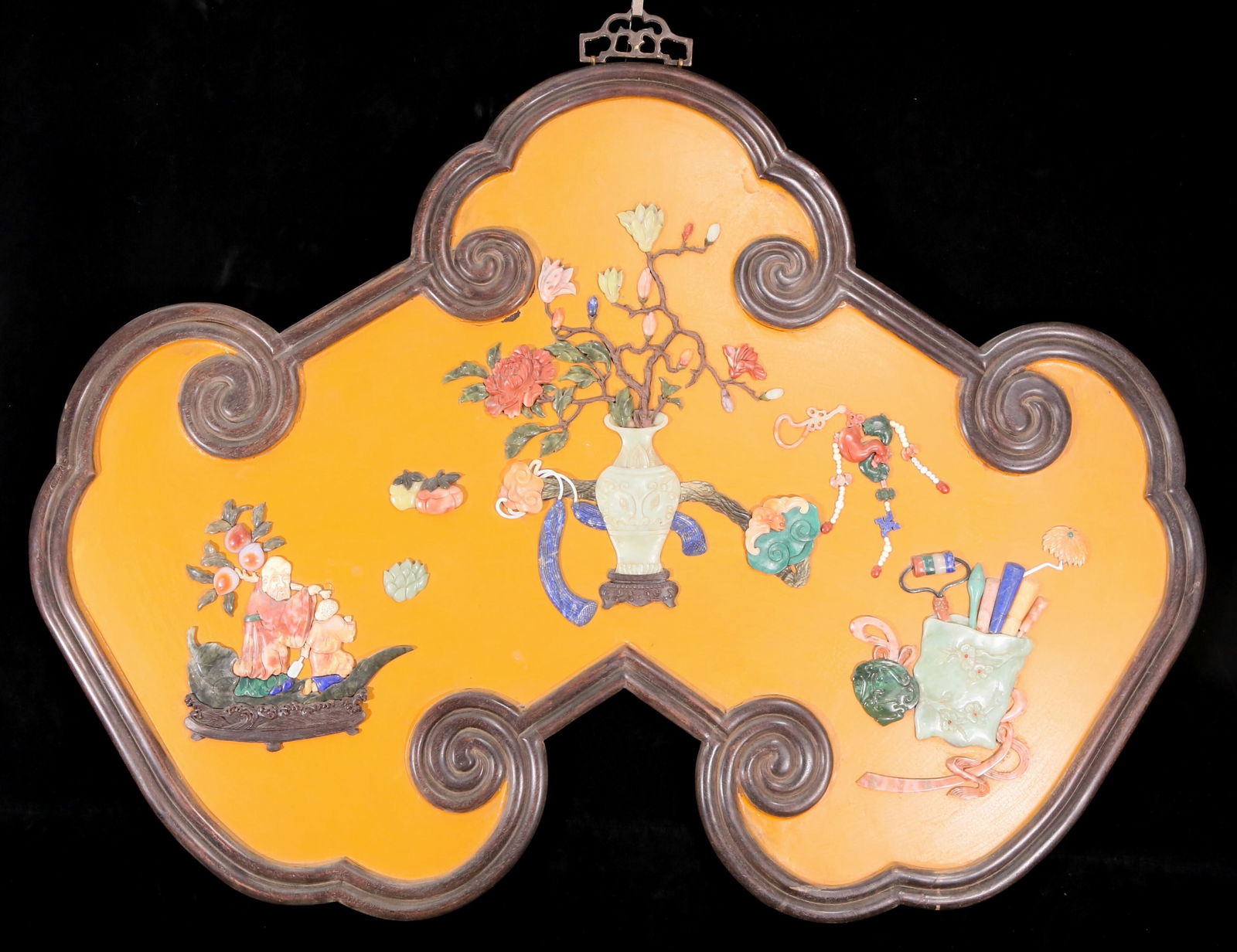 An exquisite zitanwood lacquered vase pattern hanging screen (1 of 5)